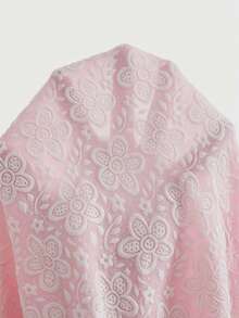 SHEIN 女嬰可愛粉色碎花夏季洋裝 抽褶工藝泡泡袖 A字版型 紋理面料 生日穿搭 休閒甜美度假服飾 - 粉色 - 查看 8