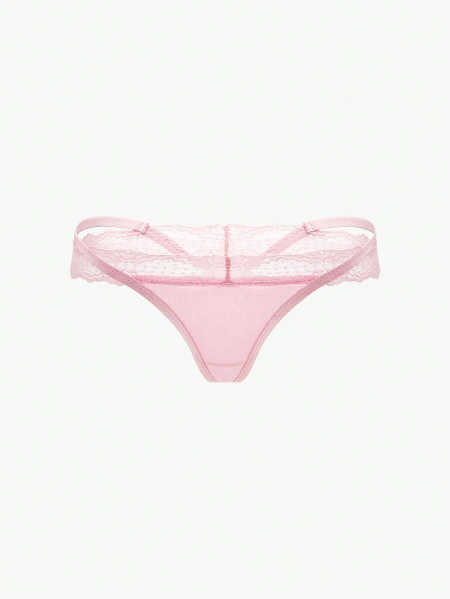 Bisouelle Fashion Lace-Trim Low-Waist Thong Panties - Pink - View 1
