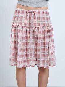 COUREZ Low Waist Plaid Skirt / Y2K Cute Skirts Casual Fall Clothes For Women Street Casual Autumn Outfits Women Winter Clothes For Women Pink Skirt Going Out - Red and White - View 7