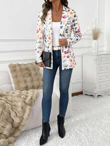 Editum Women's Floral Pattern Lapel NeckLong Sleeve Casual Smart Casual Elegant Blazer Office White Floral Floral Summer - Multicolor - View 6