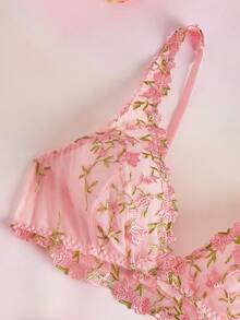 Elorette 2pcs Pink Underwire Lift & Cleavage Enhancing Bra Set, Romantic Floral Design - Baby Pink - View 6