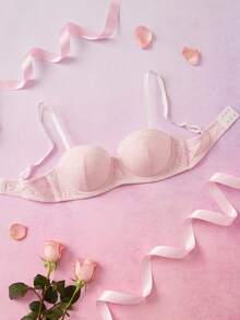 Elorette Pastoral Romantic Water-Soluble Floral Printed Underwire Bra For Women - Pink - View 6