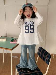 DAZY Young Girls Round Neck Casual Ruffle Trim Sleeveless T-Shirt - White - View 8