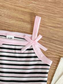 SHEIN Baby Girl Casual Fashion Daily Strapless Sleeveless Cinched Waist Short Solid Color Elastic Ribbed Fabric 3D Bow Short Summer Pink Romper - Pink - View 6