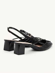 CUCCOO CHICEST Black Oily Leather Pointed Bow Slingback Thick Heel Sandals, Workplace Commuting Temperament Shoes - Avocado black - View 10