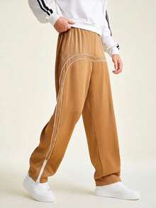 SHEIN Teenage Boys Smiling Face Graphic Print Cool Pants, Casual Work Trousers - Brown - View 1