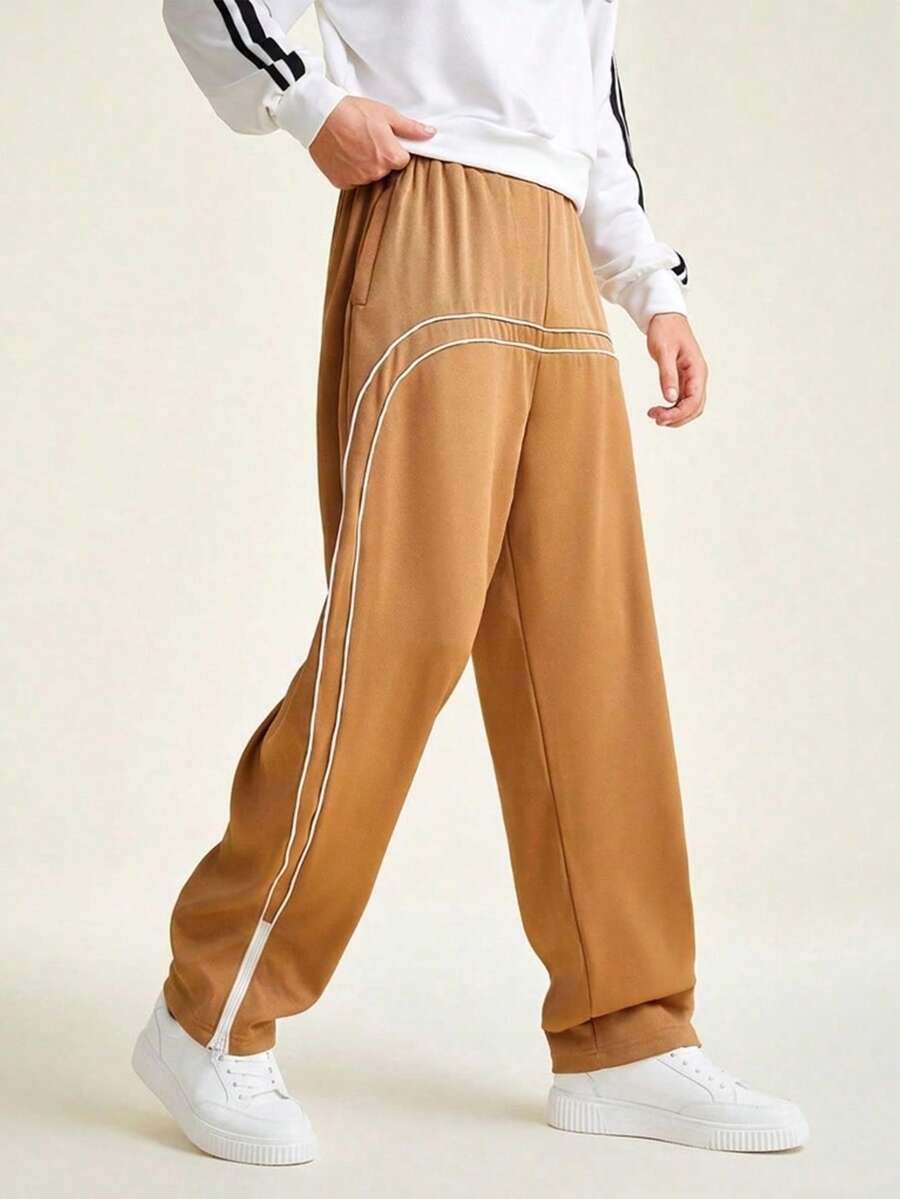 SHEIN Teenage Boys Smiling Face Graphic Print Cool Pants, Casual Work Trousers - Brown - View 1