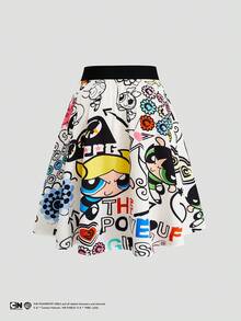 Sweetra THE POWERPUFF GIRLS X SHEIN Plus Size Women's Ultra Loose Casual Cartoon Print A-Line Skirt, American Y2K Hot Girl Style, Suitable For Music Festival / Street / Date - Multicolor - View 2