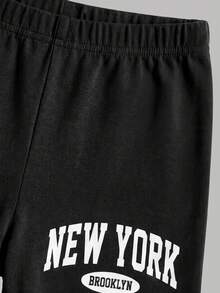 Young Girl Casual Street Style Printed Knit Round Neck Short Sleeve Shorts Set, Pink - Black - View 3