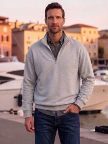 Officeau Sweatshirt Kasual Pria dengan Kerah Resleting, Musim Gugur/Musim Dingin, Lengan Panjang - Grey - View 12