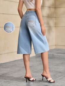 Selenza Women's Solid Color Fashion Straight Leg Cropped Jeans Everyday Light Blue Summer Casual Travel - Blue - View 2