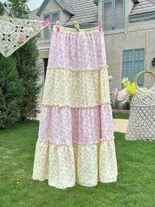 Elamini Women's Colorblock Random Printing Simple Daily Skirt Maxi Women Outfit - Multicolor - View 7