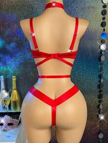 MidnightGlam Women's Crotchless&Open-Cup Metal Connector Sexy Casual Bodysuit,Sexy Lingerie For Women,Honeymoon,Hot,Date Night,Lingerie,Lace Sexy Lingerie - Red - View 2