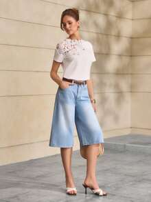 Selenza Women's Solid Color Fashion Straight Leg Cropped Jeans Everyday Light Blue Summer Casual Travel - Blue - View 7