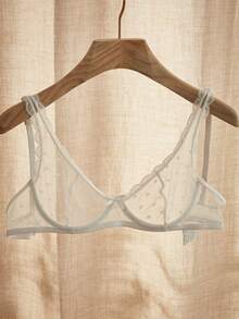 Charlaine Women's Solid Color Lace Heart Pattern Sexy Lingerie Bra Without Padding - White - View 3