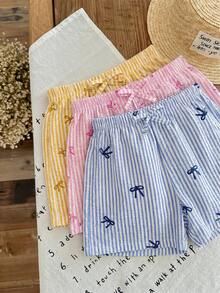 SHEIN LMoss Kids Set Musim Panas Kasual 3 Potong LMoss untuk Anak Perempuan: Celana Pendek Berumbai Dua Lapis Lembut dari Kain Kasa dengan Pinggang Elastis, Warna Polos, Serbaguna dan Nyaman - MultiWarna - View 8
