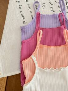 SHEIN LMoss Kids 8 件套女婴休闲纯色针织吊带背心和短裤 - 彩色 - 查看 4