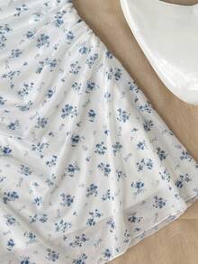 SHEIN Tween Girl Spring/Summer Spaghetti Strap High Waist Pleated Floral Print Dress - Blue - View 7