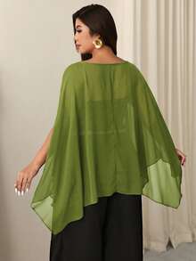 Firerie Camisa casual versátil de unicolor para mujer de talla grande para uso diario y salidas - Verde - Ver 2