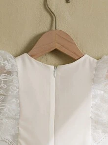 Elladie kids Toddler Girls' White Summer Traditional Wedding Elegant A-Line Organza Embroidered Dress,Delicate Floral Pattern Petite Collar Lace Princess Gown - Apricot - View 6