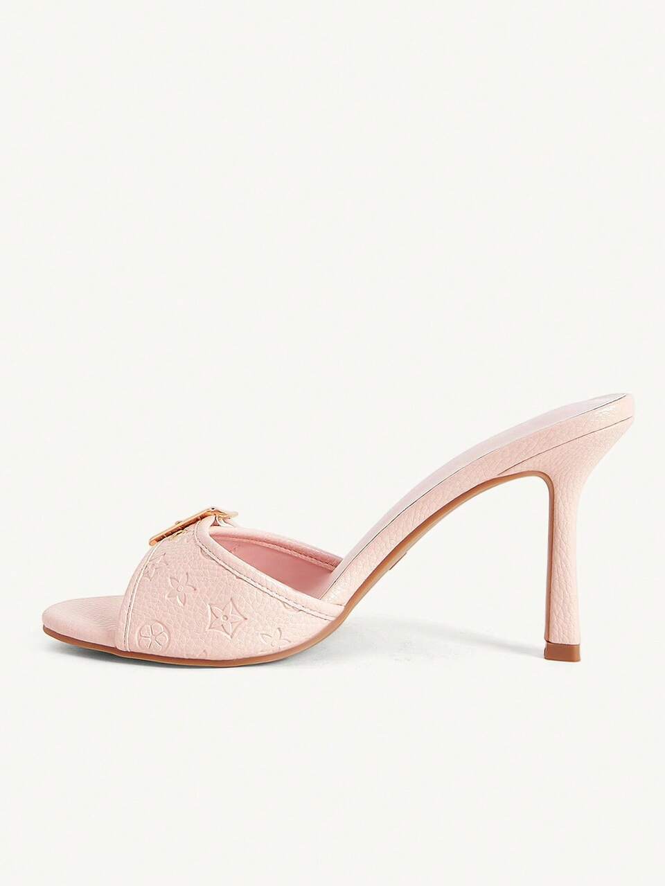 CUCCOO CHICEST Women Shoes Pink Embossed PU Gold Buckle Design Fashion Sexy Temperament Round Toe High Heel Slippers Summer
