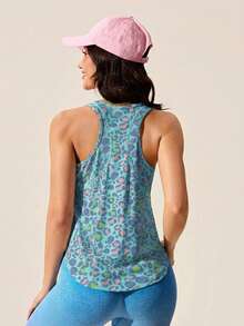 SHEIN Sovereign Charm 多彩印花休閒網格拼接百搭多巴胺顯瘦無袖運動背心 - 彩色 - 查看 4