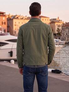 Chaqueta nueva de hombre para otoño/invierno OFFICEAU, chaqueta casual de moda versátil con cuello de solapa, chaqueta militar con botones y múltiples bolsillos en verde, chaqueta retro, de primavera a verano - Caqui - Ver 2