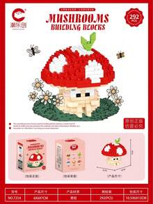 More Than 300 Pieces Mushroom Building Blocks Set, Cute Desktop Ornament, Sturdy ABS Material, 4 Colors Red White Green Pink, Ideal Gift For Festival Halloween Home Decoration - Multicolor - View 8