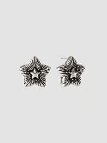 MortiRose Six-Pointed Star Design Stud Earrings Men's Niche High-End Earrings, Personalized And Unique Temperament Earrings - Antique Silver - View 5