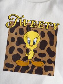 LOONEY TUNES X SHEIN Baby Girl Cartoon Print Short Sleeve Crew Neck T-Shirt And Shorts Set - White - View 5