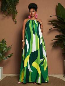 Maweii Robe trapèze à bretelles spaghetti avec imprimé lignes pour femmes grandes tailles, multicolore, vacances, tenue de villégiature, tenue de vacances d'été, robe de vacances - Multicolore - Voir 3