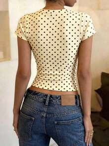DrmWander Women's Casual Polka Dot & Tiger Print T-Shirt, Summer - Multicolor - View 2