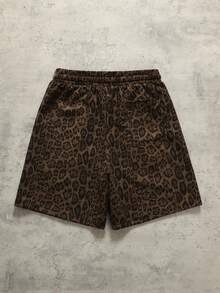 ROMWE MEN Men's Leopard Print Pattern Loose Shorts Street Retro - Brown - View 3