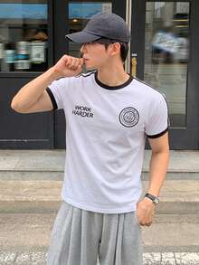 DAZY 夏季字母印花短袖白色男士T恤圖案男裝 - 白色 - 查看 2