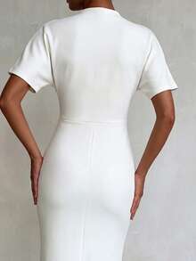 Firerie Vestido con cuello asimétrico y espalda dividida - Blanco - Ver 2