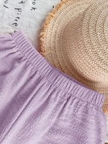 Emery Rose Kids Emery Rose Kids 女童钩针花卉荷叶边吊带背心和裤子套装 - 紫色 - 查看 10