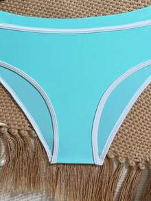 Teen Girl Colorblock Tank Top And Triangle Bikini Bottom Swimsuit Set For Beach Vacation - Mint Blue - View 5