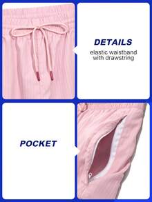 Manfinity Swimmode Pantalones de playa con cordón, cremallera, bolsillos y textura acanalada para hombre - Rosa - Ver 6