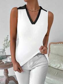 VaVaBold Women's White And Black Sleeveless Tank Top For Summer Graphic Tees Tops Office Everyday Elegant Smart Casual Preppy Back-To-School - Black and White - View 5