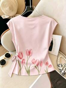 SHEIN Franclia Kaos Satin Polkadot Wanita Terbaru - Berwarna merah muda - View 2
