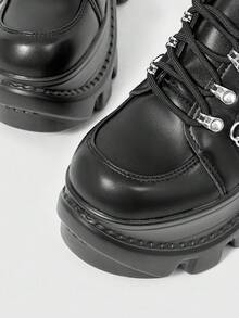ROMWE Grunge Punk Giày Gothic buộc dây kiểu Punk Rock Y2K màu tối dành cho nữ, Giày lười màu đen, Giày da Mary Jane nhỏ buộc dây, Giày công sở trang trọng, Giày cao gót đế xuồng & đế xuồng, Giày Halloween - màu đen - Xem 9