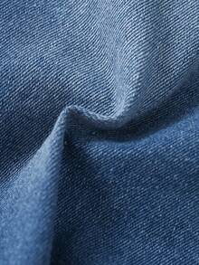 Jeans de mezclilla para bebé niño con cintura elástica, pierna recta, azul lavado, desgastado, versátil - Azul lavado medio - View 7