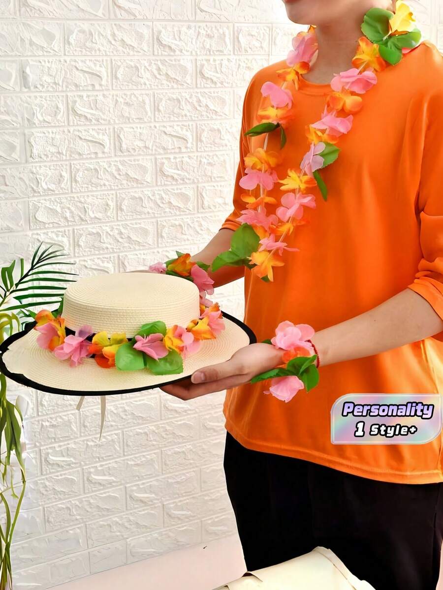 1PC Artificial Silk Flower Wreath Set Floral Headband Bracelet Set Beach Party Dance Performance Stage Show Props Hawaiian Summer Decor Boho Theme Event Holiday Gift Trending Now - View 1