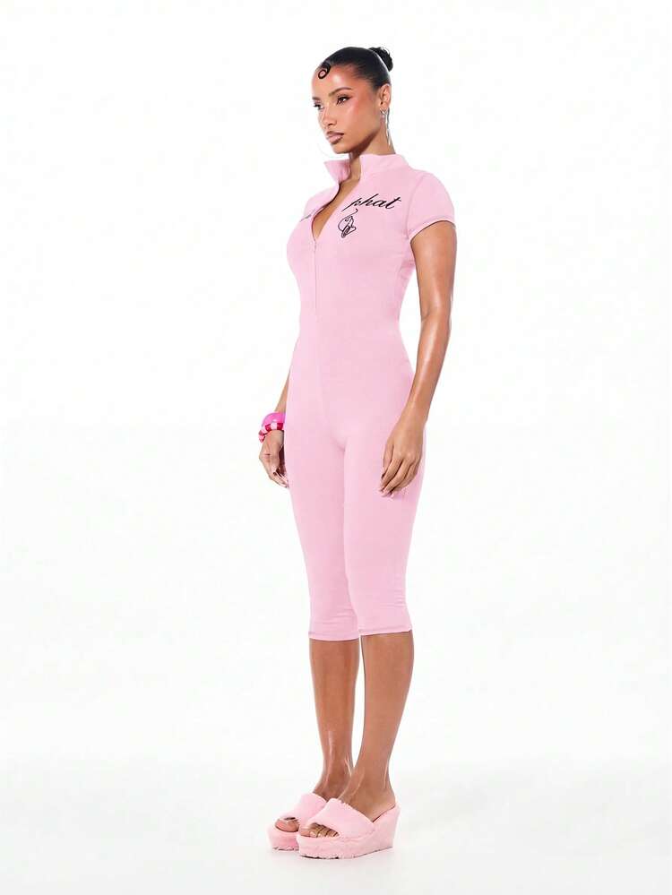 BABYPHAT Mono corto de punto con cremallera, de manga corta, cuello en V, informal, para primavera y verano, ajustado, elástico y cómodo