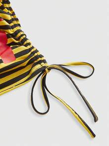 ROMWE Avant Y2k Light Millennium Striped Patchwork Bright Color T-Shirt - Yellow - View 4