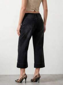 Sinnesro Short noir court pour le printemps/été, amincissant et sophistiqué, en pur coton avec un lavage propre, polyvalent, convient pour le travail et les occasions décontractées, style vintage, sensation de haute qualité. ,Femmes de petite taille - Noir - Voir 7