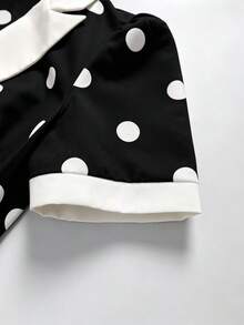 GlowEve Women's Elegant Collared Short Sleeve Waist Cinched Colorblock Flared Cream Polka Dot Vintage Party Dress, Spring/Summer - Black - View 7