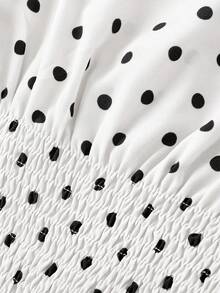 Skyraze Women's Boat Neck Sleeveless Bow Tie Polka Dot Waist Gathered Top And Shorts Sweet Two Pieces Set - White - View 6