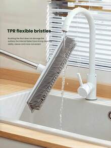 1 pièce Balai en caoutchouc avec raclette en silicone, manche long réglable, retire-poils d'animaux, nettoyeur de poussière, brosse pour fenêtres et sols, pour bois dur, carrelage et surfaces en verre, indispensable - Gris clair - Voir 7