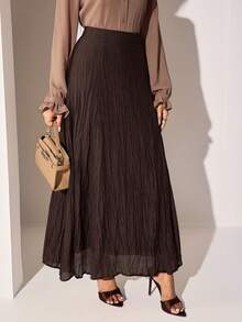 Veilorie Women's Spring Summer Autumn Casual Vacation Daily Commute Minimalist Versatile Solid Color Textured Fabric Skirt - Coffee Brown - View 6